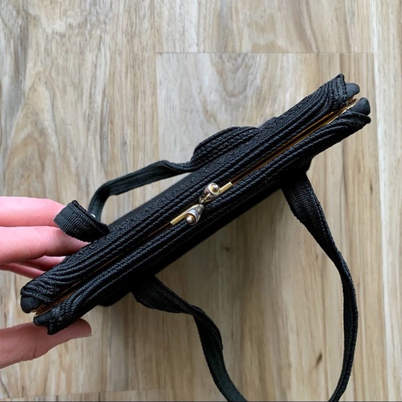 VINTAGE 1940s Black Corde Handbag by Gold Seal - Retro Handbag - Picture 3 of 15